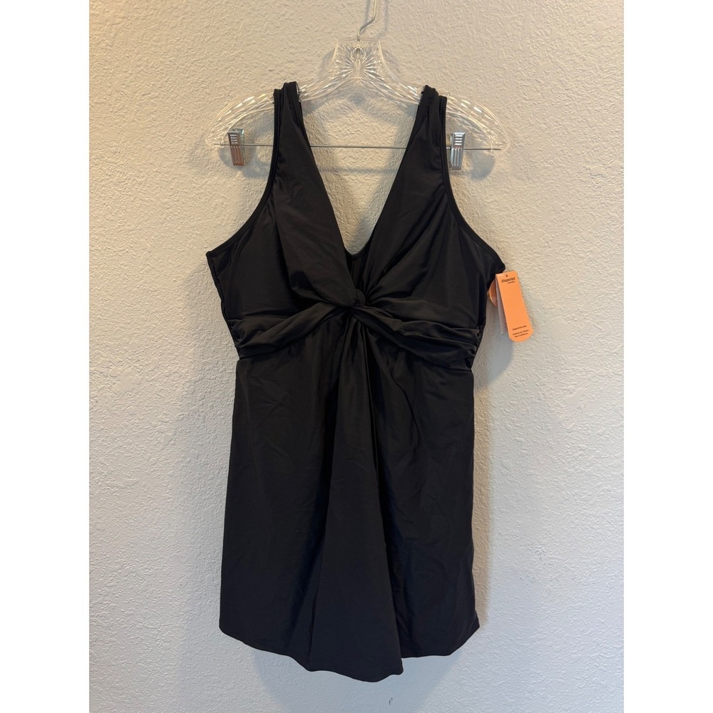 Shapermint Essentials Black Knot-Front Swim Dress 3XL UPF 50 One Piece Swimsuit